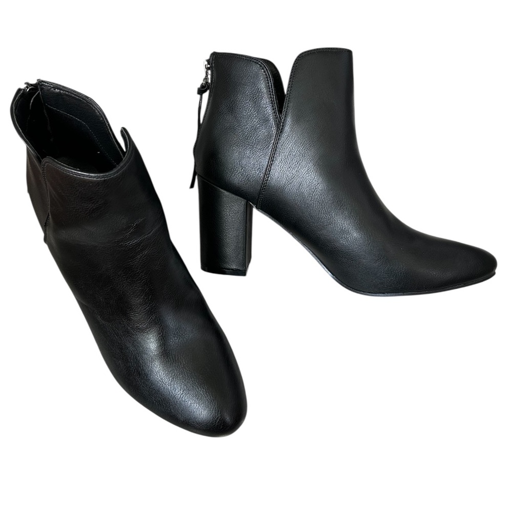 WEEBOO Women’s Vegan Leather Bootie Black Chunky‎ Heel Ankle Split/Tassel Zip 10